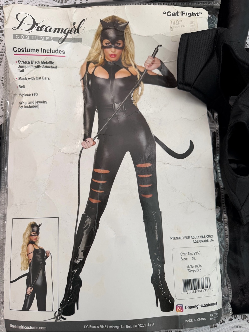 Dreamgirl Black Catwoman Jumpsuit Costume with Mask and Tail